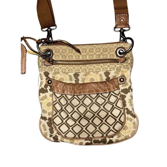 Spacious FOSSIL KEYPER Canvas & Leather LINEN / TAN / LEMON Crossbody‎ Messenger - Picture 3 of 13